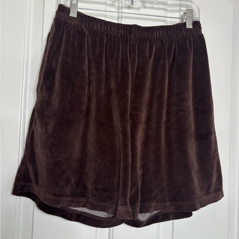 EUC LA APPAREL Men’s Plush Velour Pull-On Shorts - Dark Brown Sz medium